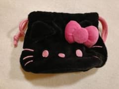 ふわもこファーブラックキティ巾着ポーチのサムネイル