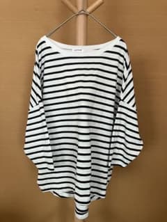 LEPSIM レプシム　ボーダーTシャツ　白地黒ドロップショルダーのサムネイル