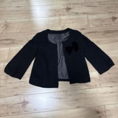 ブラック ノーカラージャケット リボン付きのサムネイル