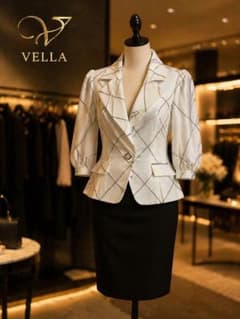 【美品】VELLAヴェラシルバーラインジャケット38ホワイトパフスリーブ高級春 VELLA ヴェラ シルバーラインジャケット 38 オフホワイト パフスリーブ