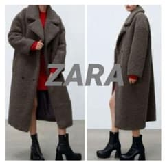ZARA ボア ダブルブレスト ロングコート グレー - メルカリ