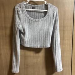 SHEIN リブニット クロップド丈 長袖カットソー グレー Lのサムネイル