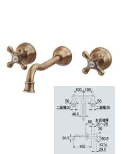 新品　カクダイ　125-002-AB　壁付2ハンドル混合栓(オールドブラス)のサムネイル