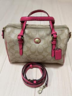 COACH コーチ 2wayサッチェルバッグミニボストン シグネチャーピンク