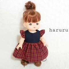 フリル袖ワンピース　チェック柄レッド　メルちゃん　ソランちゃん　レミンちゃん　服のサムネイル