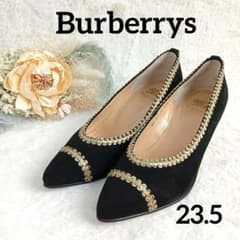 【Burberrys】 ブラックスエード ゴールド刺繍ハイヒール 23.5