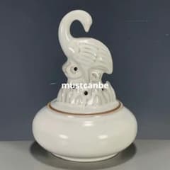 中国 汝窯 磁器 象牙白釉浮彫鶴蓋壺薫香炉 陶器 陶芸 香道具 仏具 官窯
