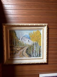 油絵 風景画 山と白樺の木 額装 油絵 風景画 山と白樺の木 額装 - メルカリ