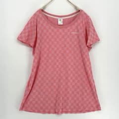 adidas アディダス　半袖Tシャツ ピンク 格子柄　L 袖フレアのサムネイル