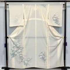 D903 夏着物 訪問着 手描き花模様 絽 正絹 着物 しつけ糸付き未使用極 