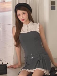 Jewels 袖付きノースリーブベルトミニドレスのサムネイル
