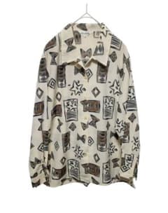 【A0122】レトロ 総柄シャツ オーバーサイズシャツ M イラスト 個性派