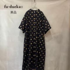 美品 fu-dueka:: エーカ インド綿麻 ドット 半袖 シャツワンピース 