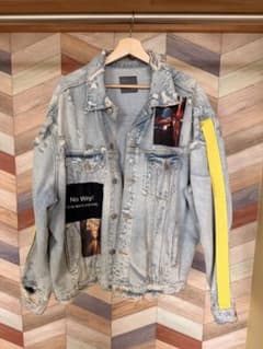 ZARA MAN デニムジャケット ダメージ加工 黄色ラインのサムネイル