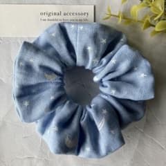 お星様 お月様 ハンドメイド シュシュ ヘアゴム （ダブルガーゼ使用）