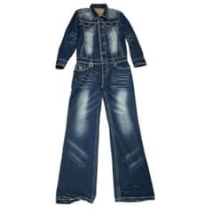 ロデオ 様　　　ブラックフレイム デニム つなぎ スカル y2k 15 1/2 ロデオ 様 ブラックフレイム デニム つなぎ スカル y2k 15 1/2 - メルカリ