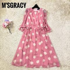 美品 エムズグレイシー 花柄 リボン Aライン フレア ワンピース 36