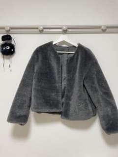 グレー フリース ノーカラージャケットのサムネイル