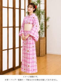 m*o様 新品 セパレート浴衣 ピンク チェック 花柄 レディースのサムネイル