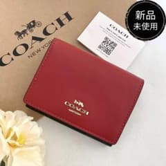 新品 正規品☆COACH コーチ 折り財布 レッド シグネチャー 二つ折り