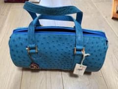 ミ*ー様 新品　オーストリッチ証明書付きレディースハンドバッグ　ターコイズブルーのサムネイル