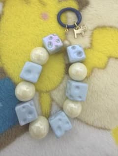 ハンドメイド ビーズ ストラップ チーズ 猫 ブルーのサムネイル