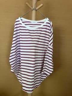 LEPSIM レプシム　ボーダー　Tシャツ　白地ボルドー　ドロップショルダーのサムネイル