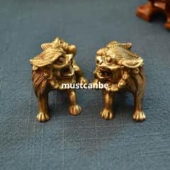 銅製 獅子一対 茶道茶寵 書房 博古架 開運 風水 招財 置物 工芸品 装飾