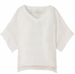 新品(タグ付)  無印良品  フレンチリネン ワイドＶネック半袖ブラウス 白のサムネイル
