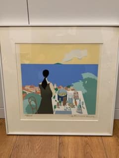 美品 渡辺美香子「すっとこのまま」シルクスクリーン 直筆サイン入 お洒落な額装 美品 渡辺美香子「すっとこのまま」シルクスクリーン 直筆サイン入