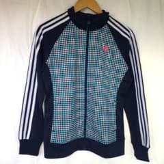 美品希少デザインadidas トラックジャケット 千鳥格子 y2k 紺 刺繍 L
