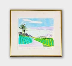 森崎修太「丘からの眺め」1989年 紙に油彩 額装 フランス #576-4