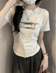 DU DU ROOM ロゴプリント 半袖Tシャツ グレーのサムネイル