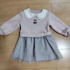 テディベア刺繍付きワンピース　100のサムネイル