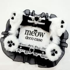 猫耳❤︎デコ名札ケース】ネームプレートリボンデコ白黒ベルベット