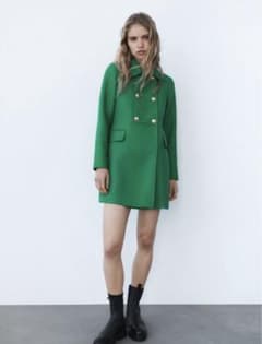 ZARA ボタン留めテーラードコート グリーン - メルカリ