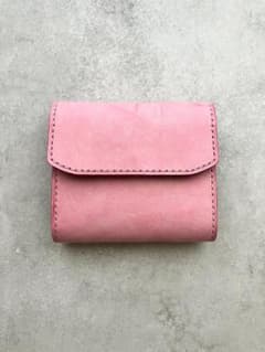 ピンク / グレー　イタリアンレザー　本革　コンパクト　二つ折り財布　一点もののサムネイル