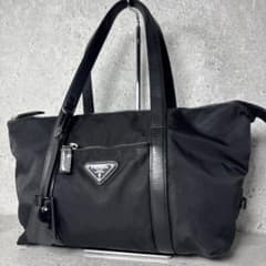美品✨ PRADA トートバッグ レザー ナイロン 三角ロゴ 南京錠 ブラック