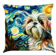 シーズー❣️クッションカバー 犬 ペット片面プリント ゴッホ風 45x45