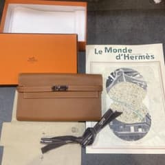 HERMES ケリーウォレット 新品同様 エルメス冊子ゴールドブラウン 箱 