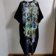 ScoLar 花柄 蝶々 プリント 半袖 ロングワンピース