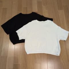 GU GIRLS クロップドギャザーT 150 ブラック ホワイトのサムネイル