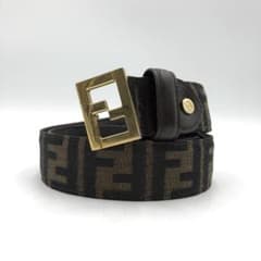 FENDI フェンディ ズッカ柄 ベルト FFロゴ ゴールド金具 キャンバス 茶