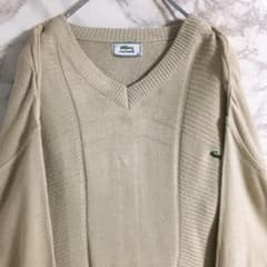 アースカラー】ラコステ ワンポイントロゴ コットンVネックニット 