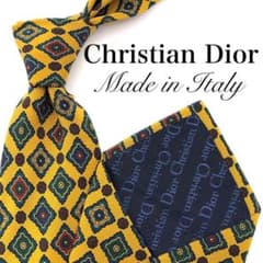 Christian Dior ネクタイ 総柄 イエロー レッド 小紋柄 幾何学 - メルカリ