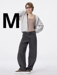 GU 美品 ダークグレー バレルレッグジーンズ 丈標準 Mのサムネイル