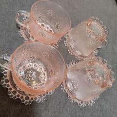 硝子アデリアピコット ピンク花モチーフ紅茶カップ＆ソーサー4客セットのサムネイル