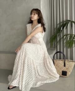 FRAYI.D フリンジジャガードカシュクールワンピース アイボリー S
