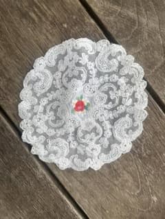 フランス アンティーク ニードルレース ドイリー 花模様刺繍入り