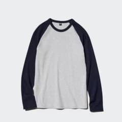 UNIQLO ラグラン長袖Tシャツ グレー×ネイビー Mのサムネイル